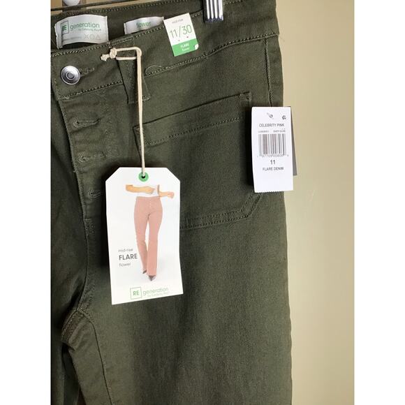 Re Generation Women Mid Rise Flare “Flower” Army Green Pants Sz. 11/30 NWT - Picture 6 of 11